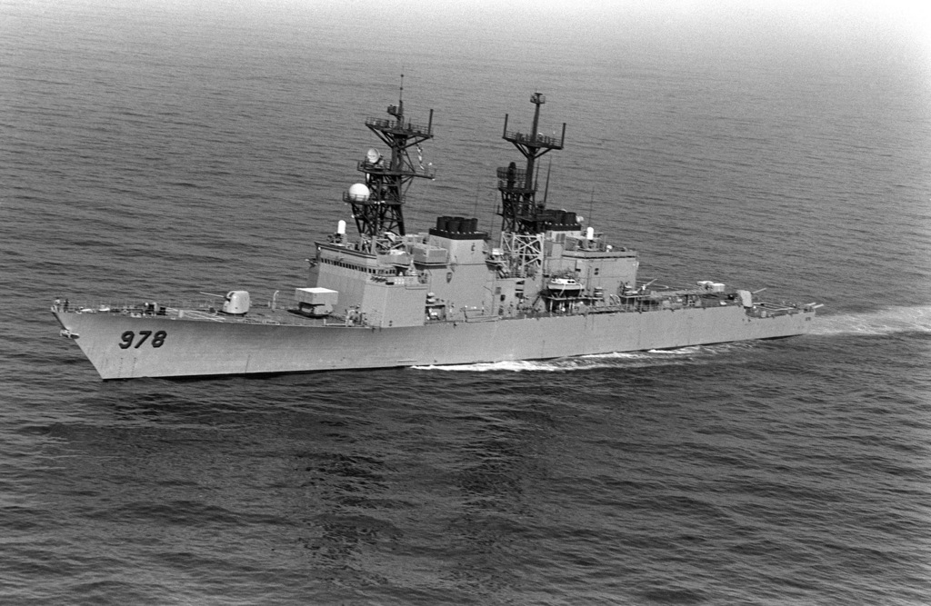 A port bow view of the destroyer USS STUMP (DD 978) underway. Officers ...