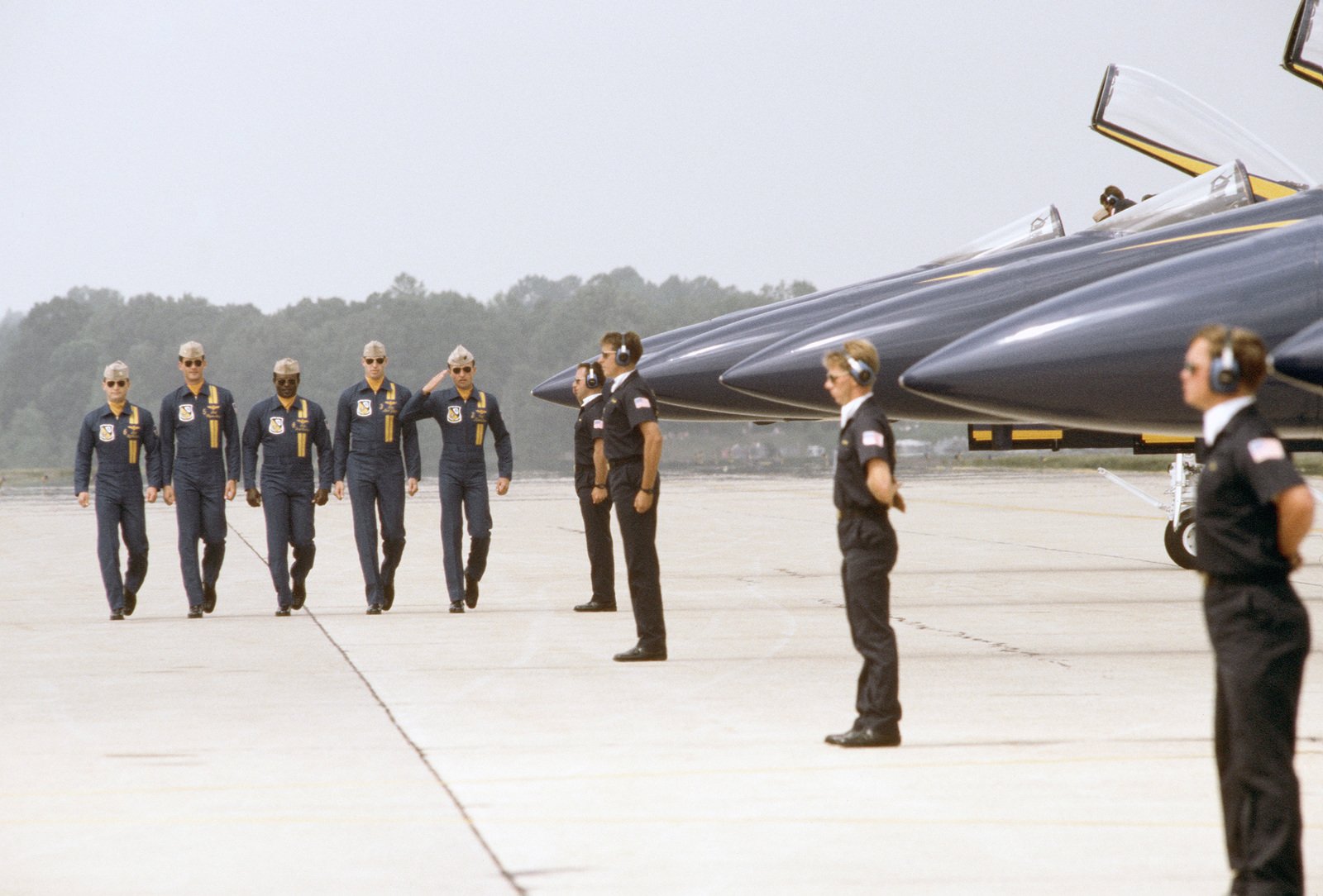 Flight crew members of the Navy's Blue Angel Flight Demonstration Team ...