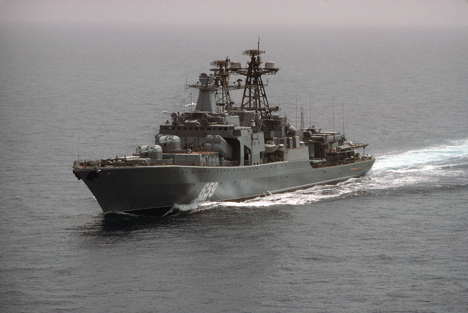 A port bow view of the Soviet Udaloy class destroyer VITSE-ADMIRAL ...