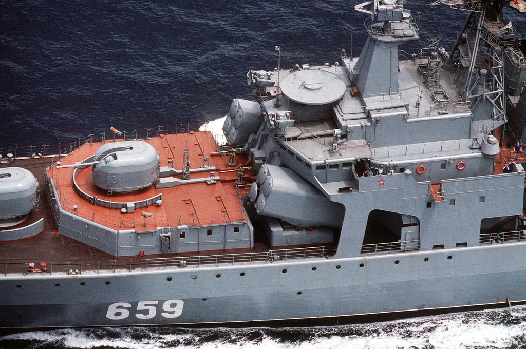 A View Of 100mm Dual Purpose Guns And Ss N 14 Missile Tubes Aboard The Soviet Udaloy Class 9705