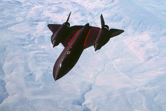 An air-to-air overhead view of an SR-71A strategic reconnaissance ...