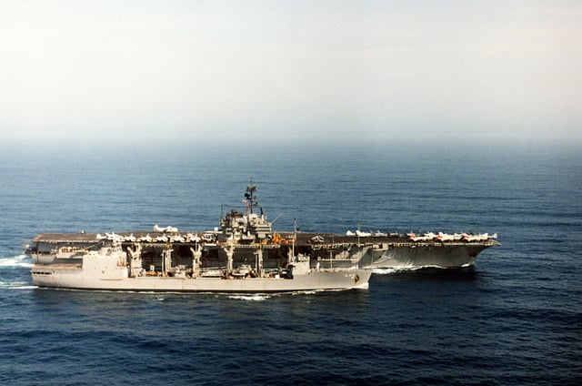 A starboard beam view of the replenishment oiler USS MILWAUKEE (AOR-2 ...