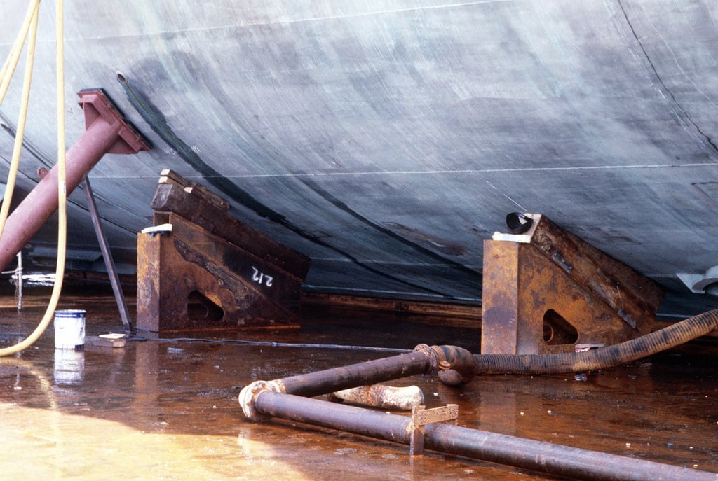 A Close-up View Of Supports Anchoring The Guided Missile Frigate USS ...