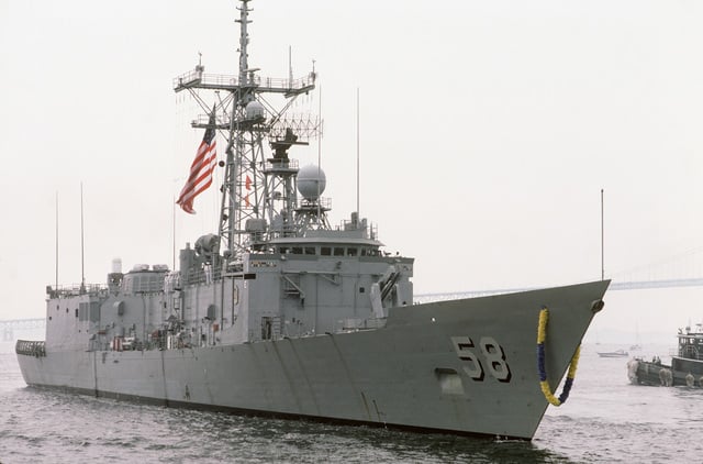 A Starboard Bow View Of The Damaged Guided Missile Frigate USS SAMUEL B ...