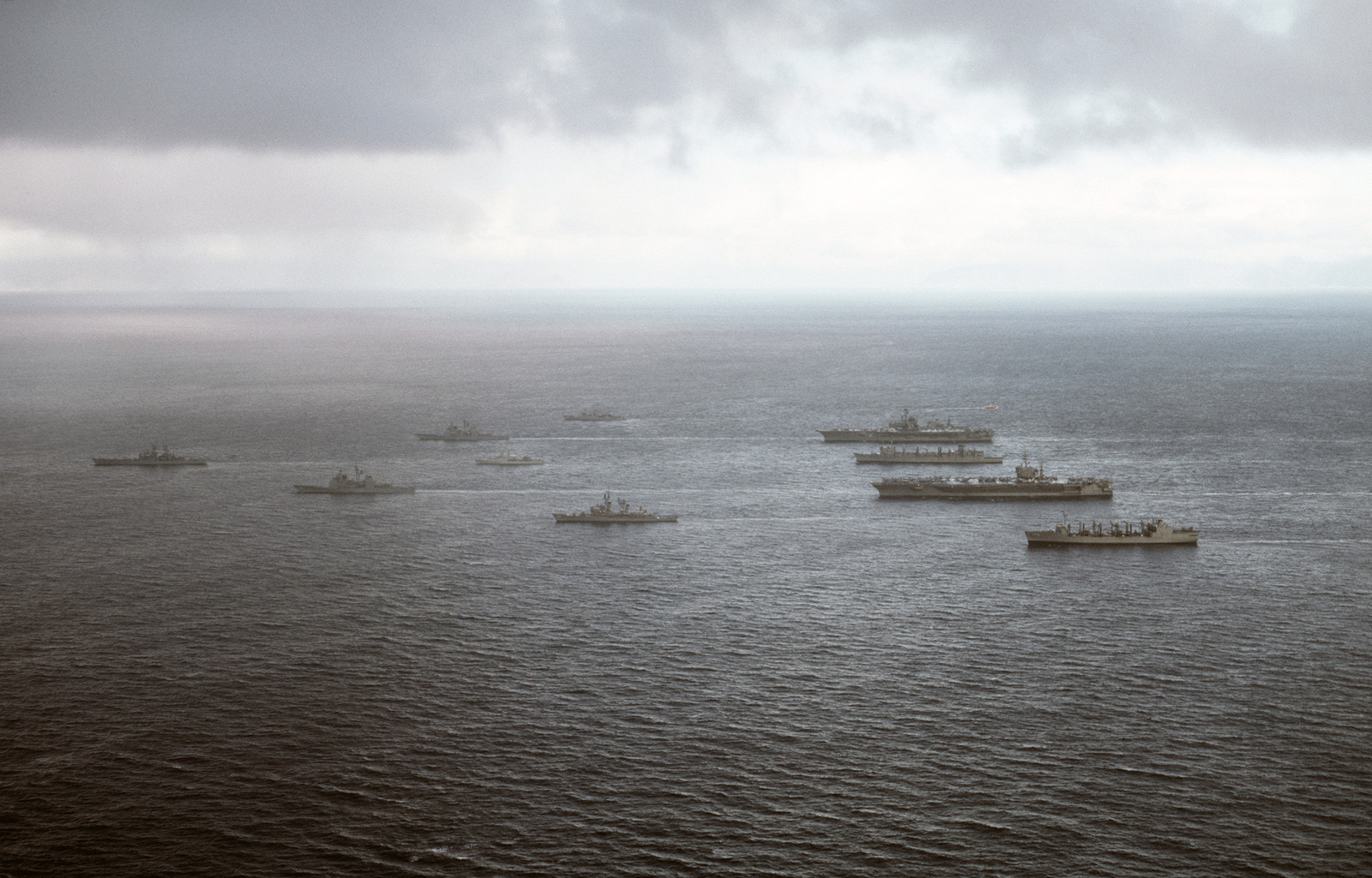 An aerial view of the ships composing the battle groups of the aircraft ...