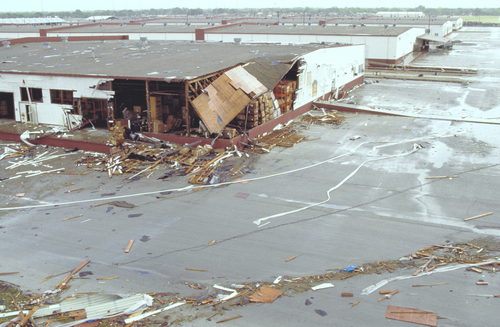 An overview of warehouses destroyed by Hurricane Gilbert at the San ...