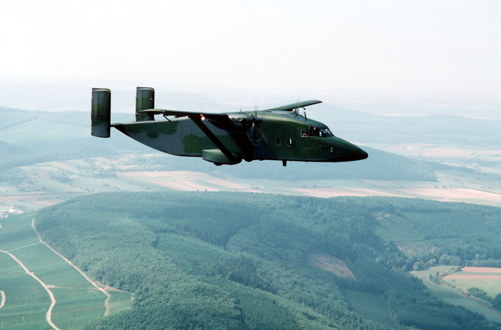 A C-23A Sherpa aircraft from the 10th Military Airlift Squadron flies ...