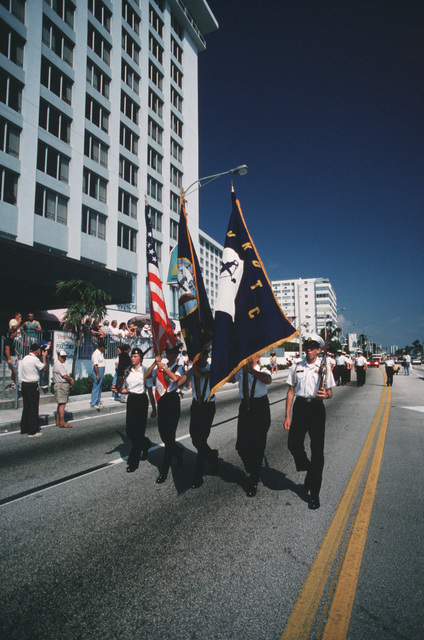 A Junior ROTC Colorguard Displays The Colors During A Navy Appreciation ...