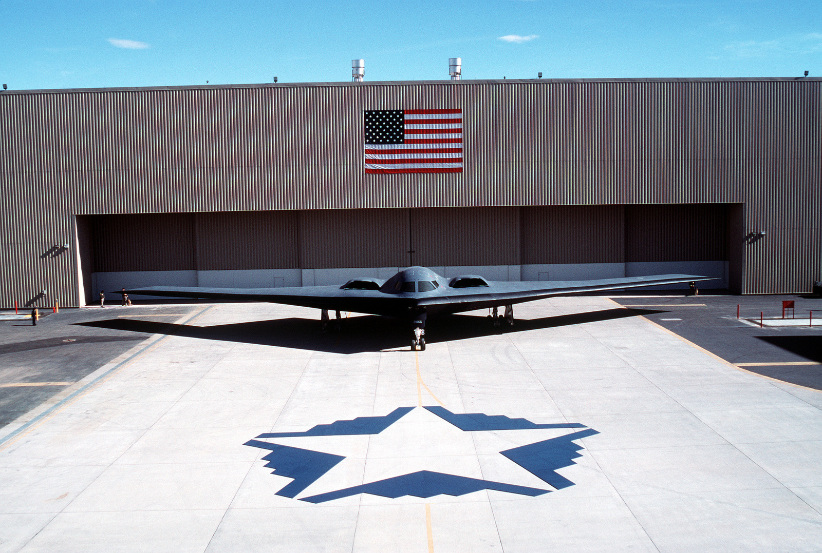 A Front View Of The B-2 Advanced Technology Bomber In Front Of Its ...