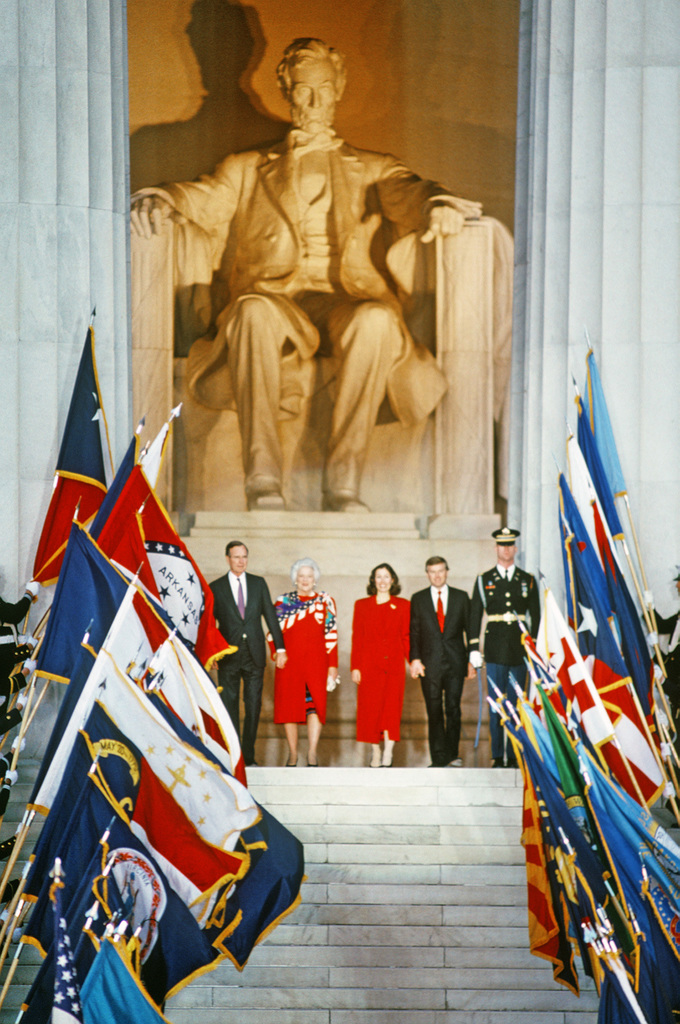 The Joint Ceremonial Color Guard Lines The Steps Of The Lincoln Memorial With The State And