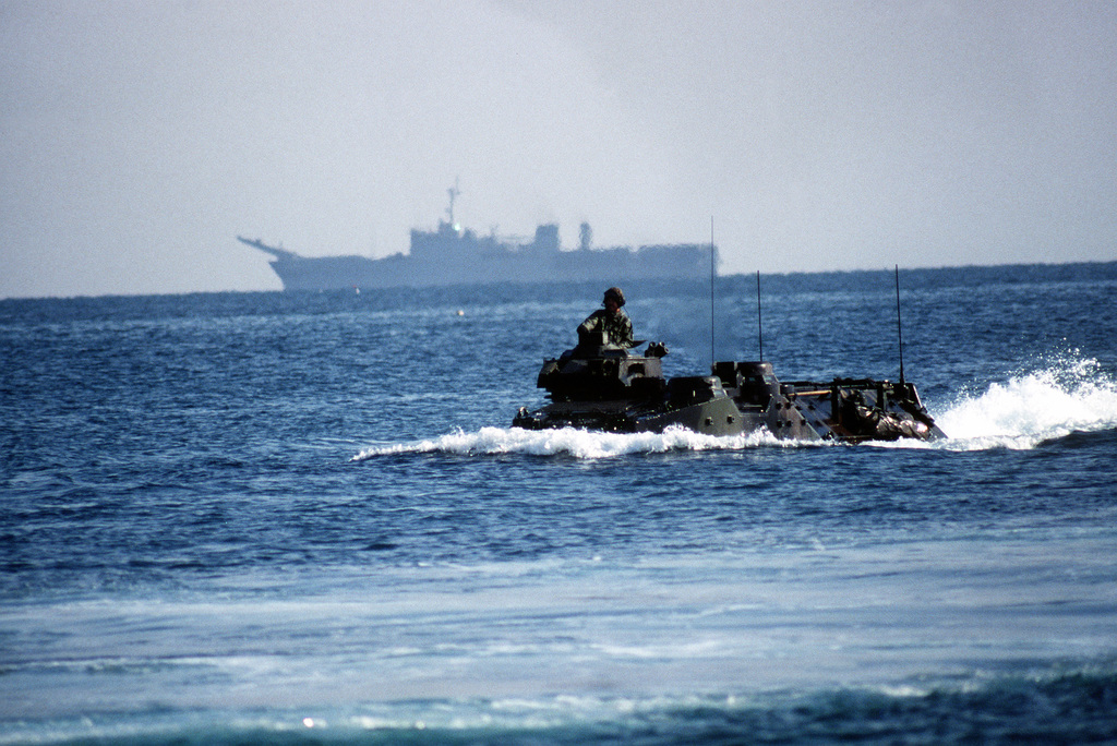 A Marine Aavp 7 Assault Amphibian Vehicle Nears The Beach During The Joint Ussouth Korean 