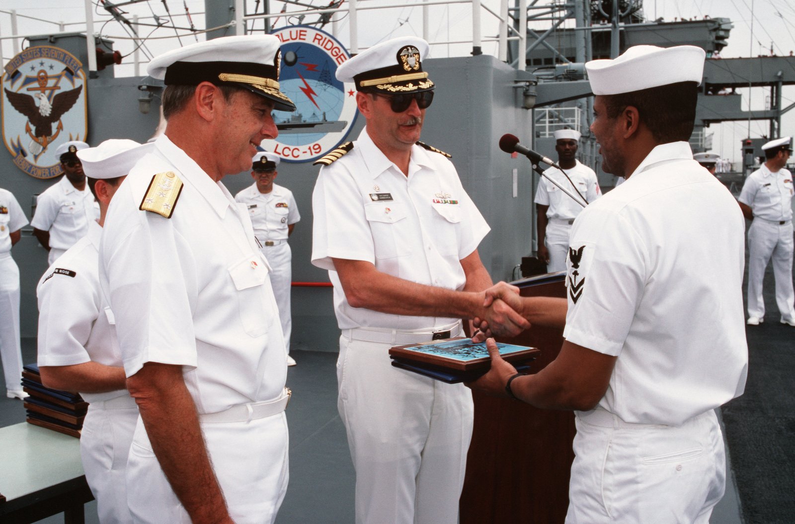 A Member Of The Crew Of The Us Navy Usn Amphibious Command Ship Uss