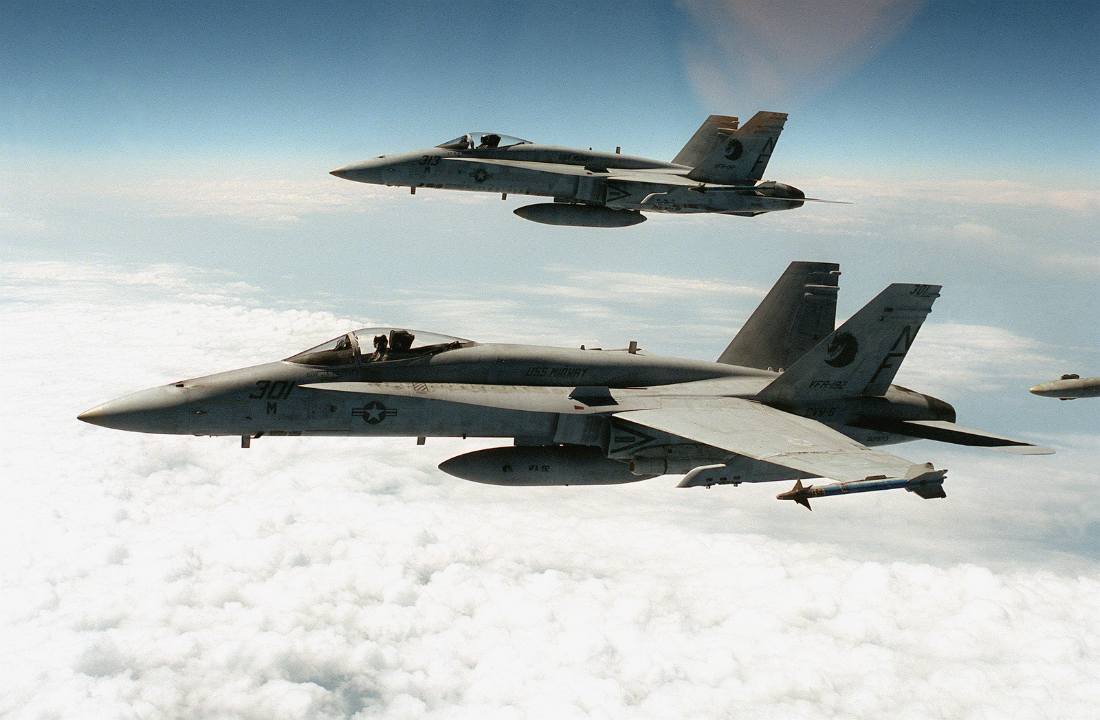 An Air-to-air Left Side View Of Two F A-18a Hornet Aircraft From Strike 