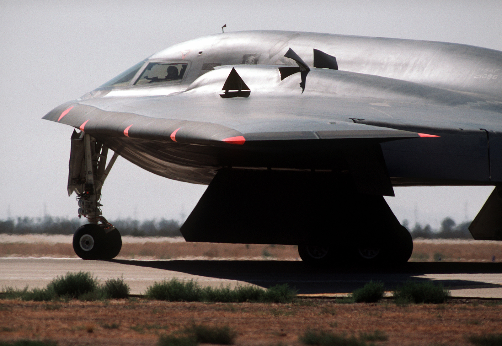 A Left Side View Of The Front Of A B 2 Advanced Technology Bomber