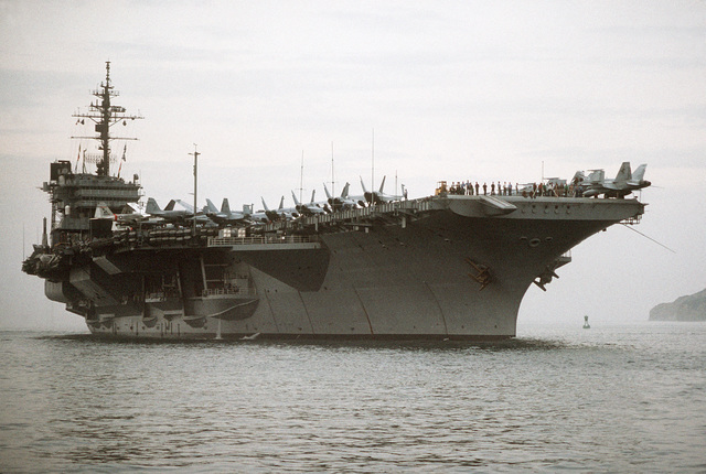 A Starboard Bow View Of The Aircraft Carrier Uss Constellation Cv 64