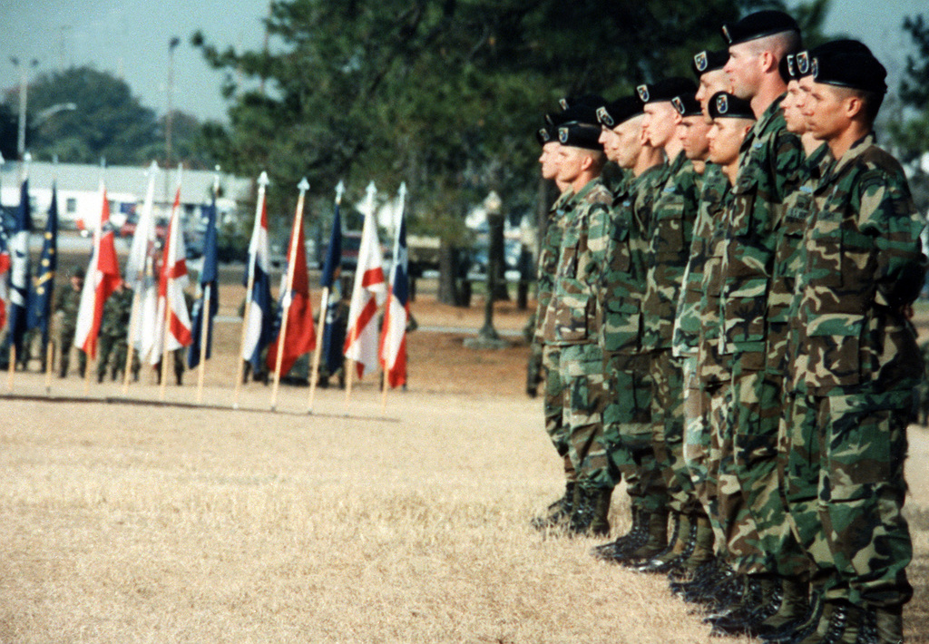 Soldiers Of The 1St Battalion, 75Th Ranger Regiment, Stand At Parade Rest  During A Ceremony Marking The Return Of Their Battalion From Panama, Where  It Was Among The Units That Participated In