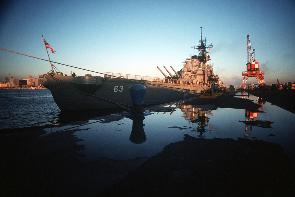 A Starboard Quarter View Of The Battleship Uss Missouri Bb 63 Moored At A Pier Picryl 2923