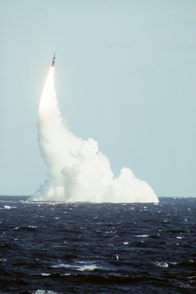 A Trident D-5 missile launched from the nuclear-powered strategic ...