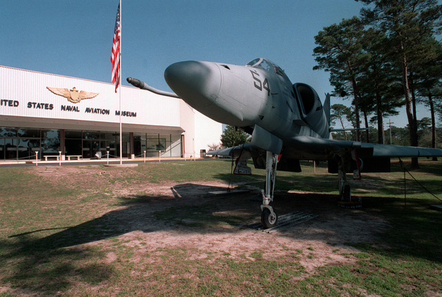 An A-4 Skyhawk Aircraft Sits On Display In Front Of The U.S. Naval ...