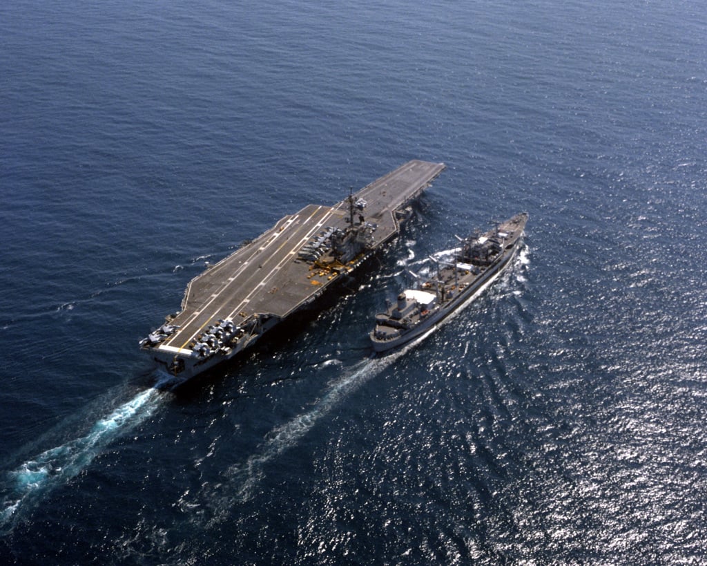 A starboard quarter view of the fleet oiler USNS KAWISHIWI (T-AO-146 ...