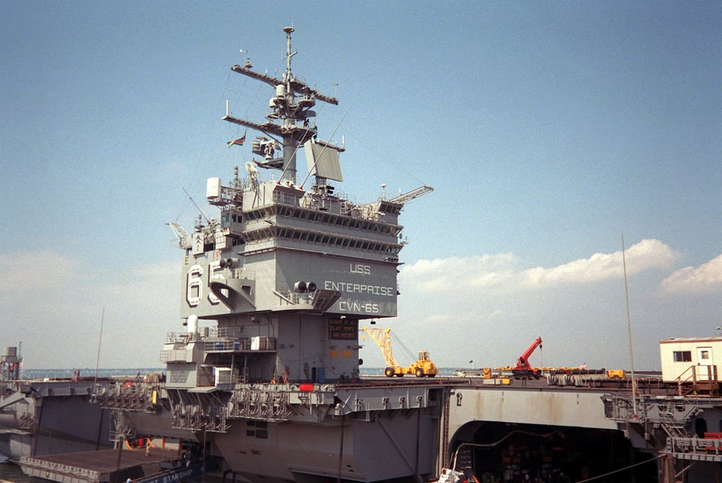 A Starboard View Of The Island Of The Nuclear-powered Aircraft Carrier ...