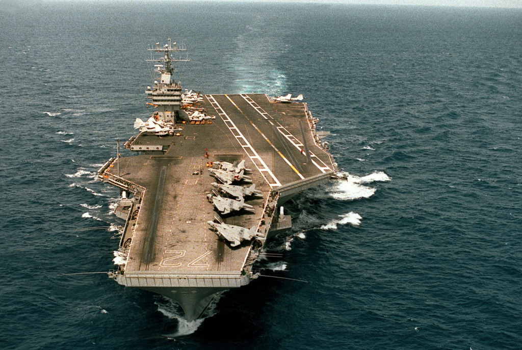 a bow view of the nuclear powered aircraft carrier uss abraham lincoln cvn 72 underway off cape henry va picryl public domain image picryl