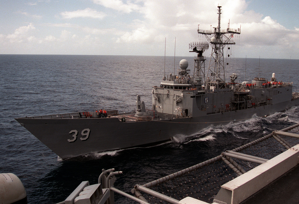 A Port Bow View Of The Guided Missile Frigate Uss Doyle Ffg 39 Coming