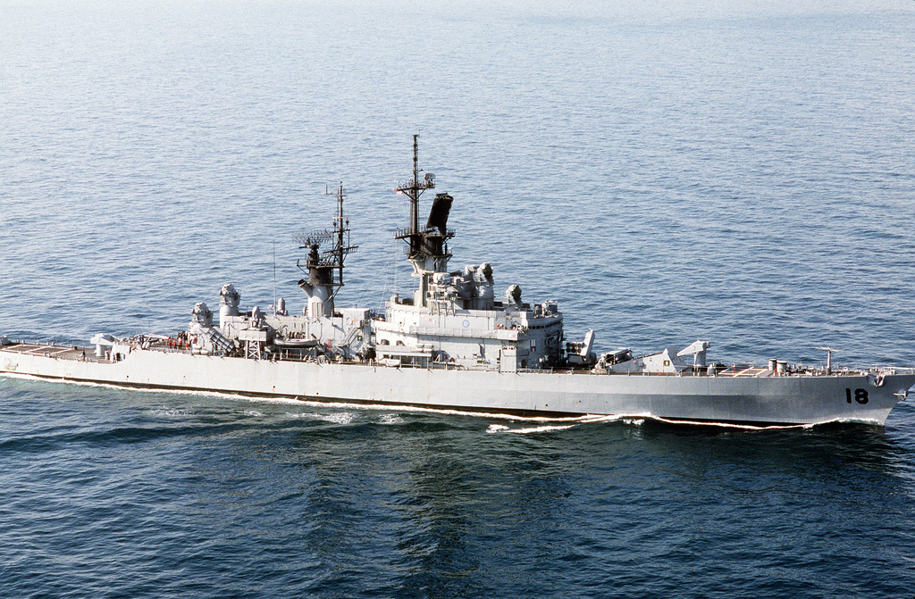 A starboard beam view of t he guided missile cruiser USS WORDEN (CG-18 ...