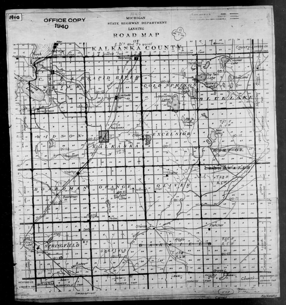 Kalkaska County Township Map 1940 Census Enumeration District Maps - Michigan - Kalkaska County - Ed  40-1 - Ed 40-18 - Picryl Public Domain Search