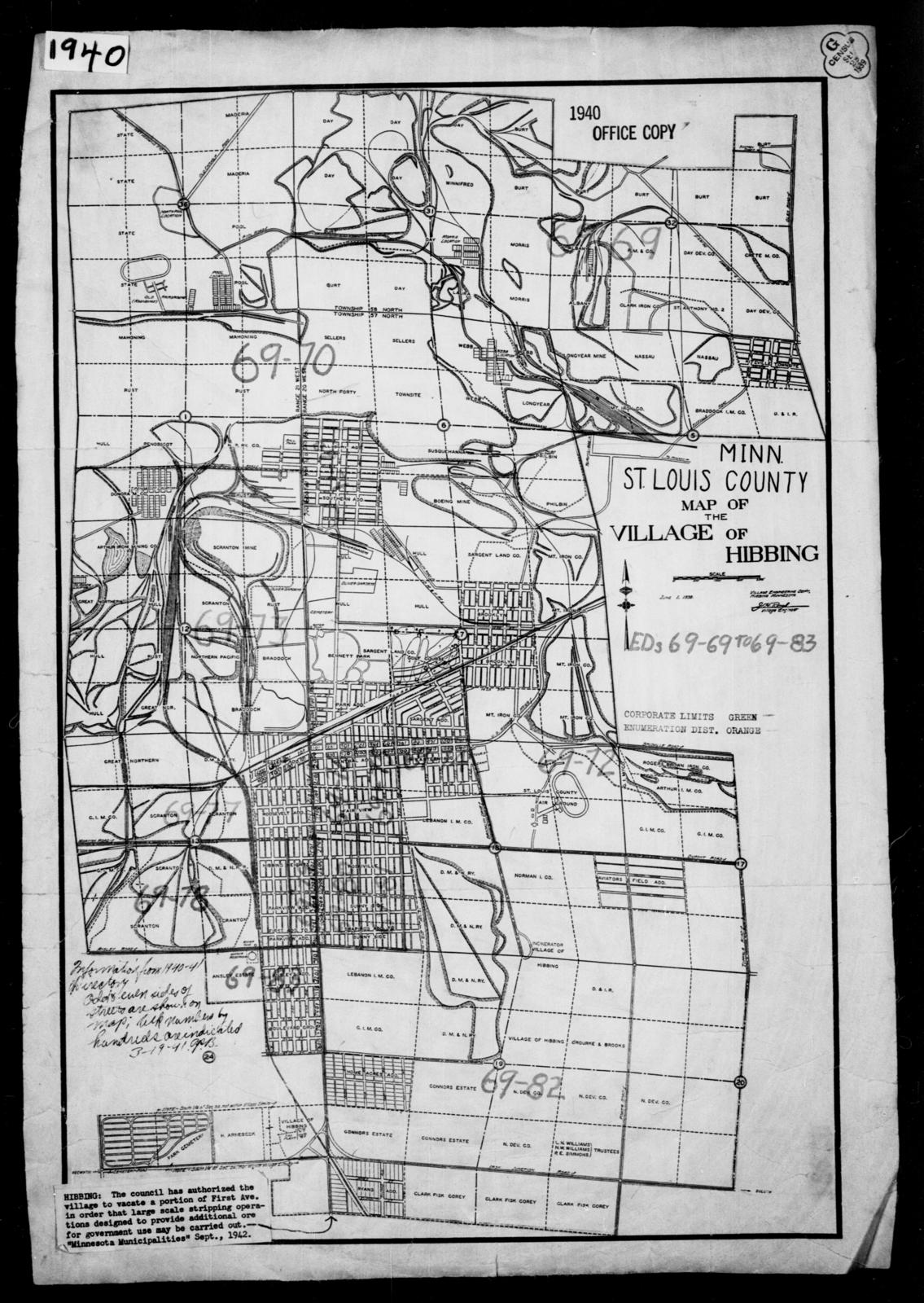 1940 Census Enumeration District Maps - Minnesota - St. Louis County - Hibbing - ED 69-69 - ED ...