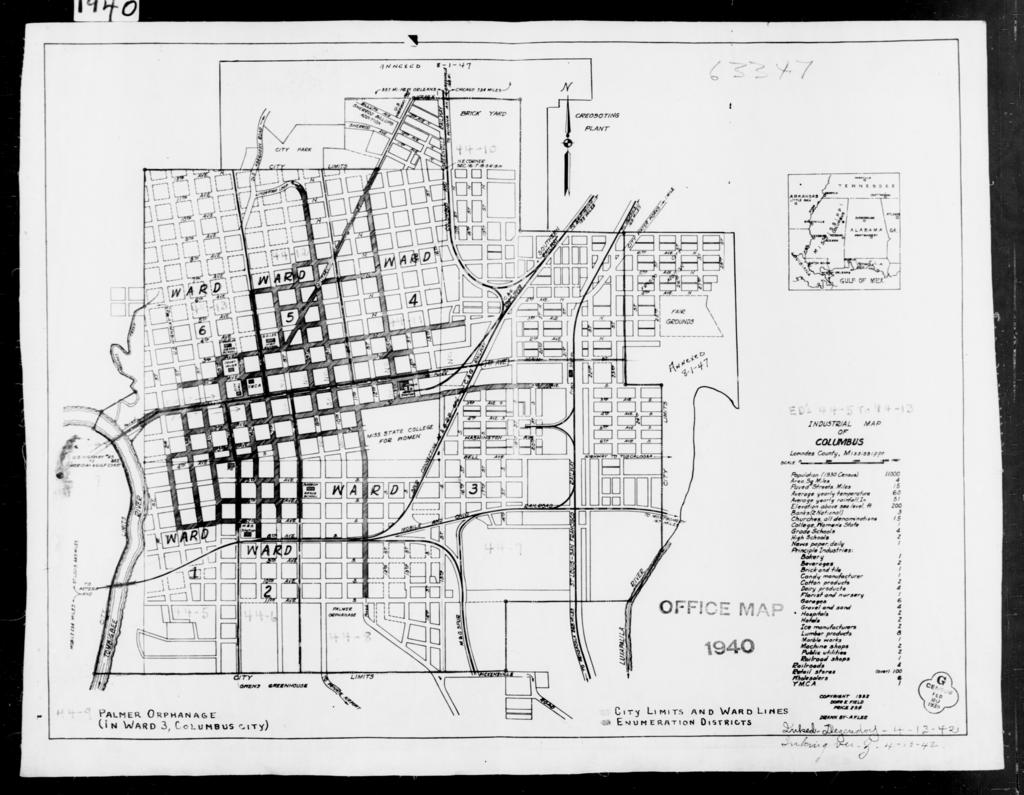 Columbus Ms Ward Map 1940 Census Enumeration District Maps - Mississippi - Lowndes County -  Columbus - Ed 44-5 - Ed 44-13 - Nara & Dvids Public Domain Archive Public  Domain Search