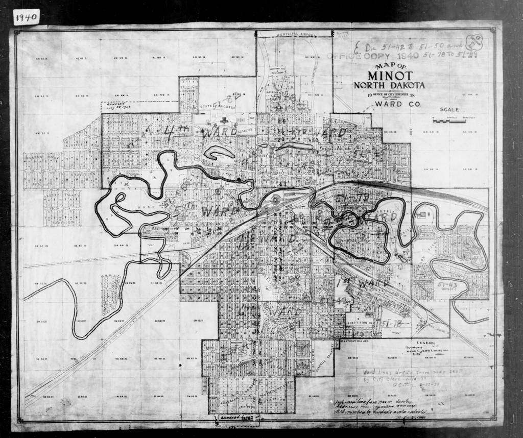 Minot City Limits Map 1940 Census Enumeration District Maps - North Dakota - Ward County - Minot  - Ed 51-42 - Ed 51-89 - Nara & Dvids Public Domain Archive Public Domain  Search