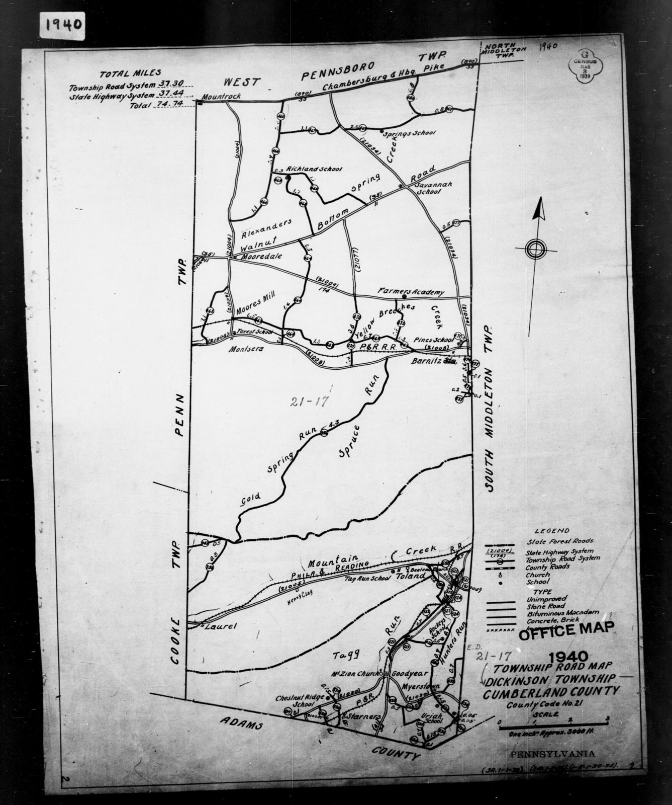 1940 Census Enumeration District Maps Pennsylvania Cumberland County Dickinson Ed 21 17