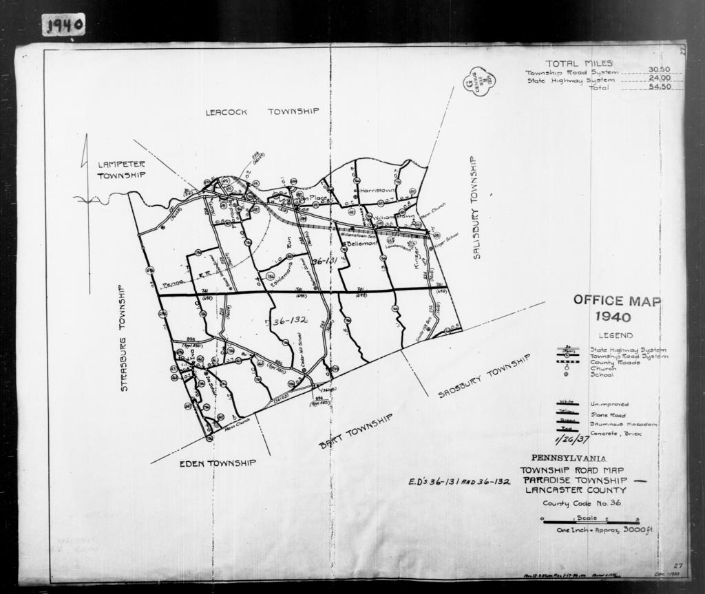Карты переписных округов 1940 года - Пенсильвания - округ Фастер - Парадизе  - ED 36-131, ED 36-132 - Национальные архивы США и DVIDS Изображение в  общественном достоянии