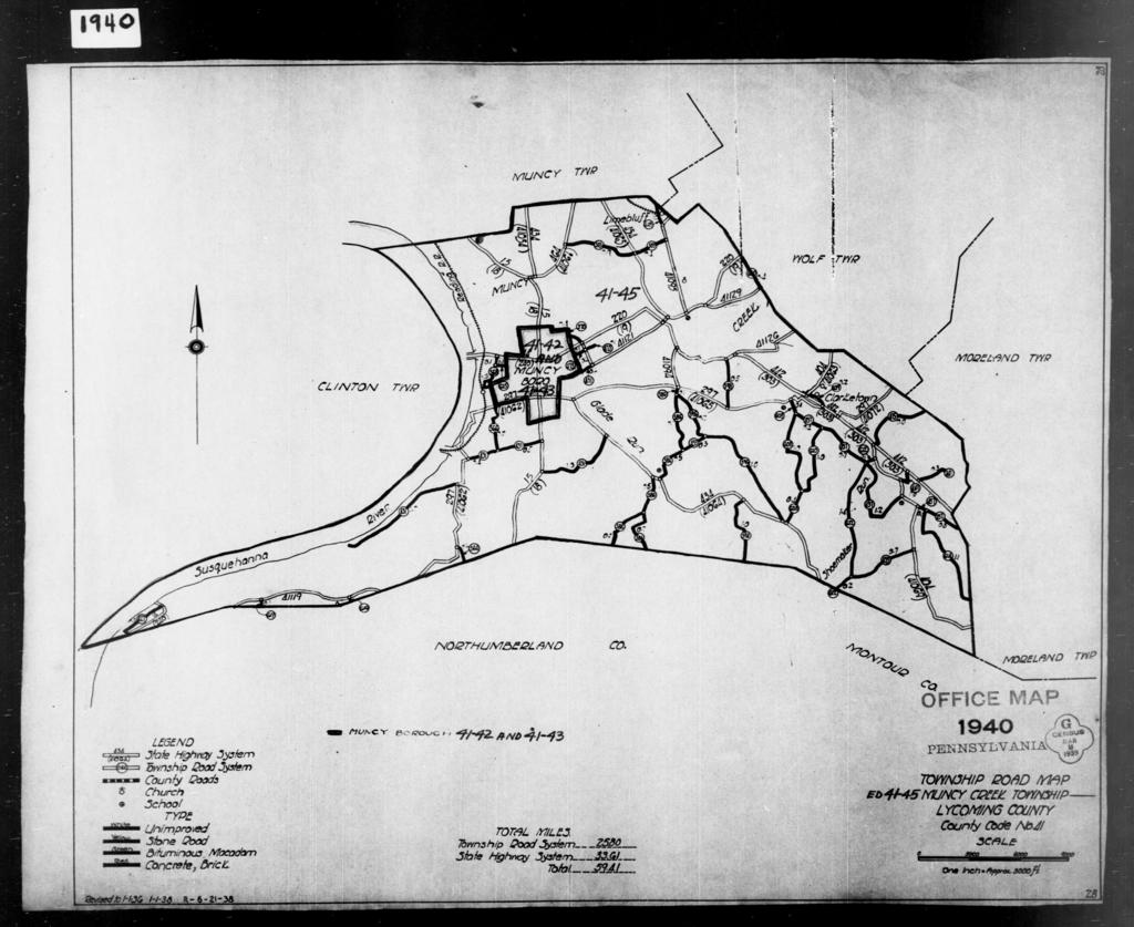 1940 Census Enumeration District Maps Pennsylvania Lycoming County Muncy Creek Ed 41 45 3992