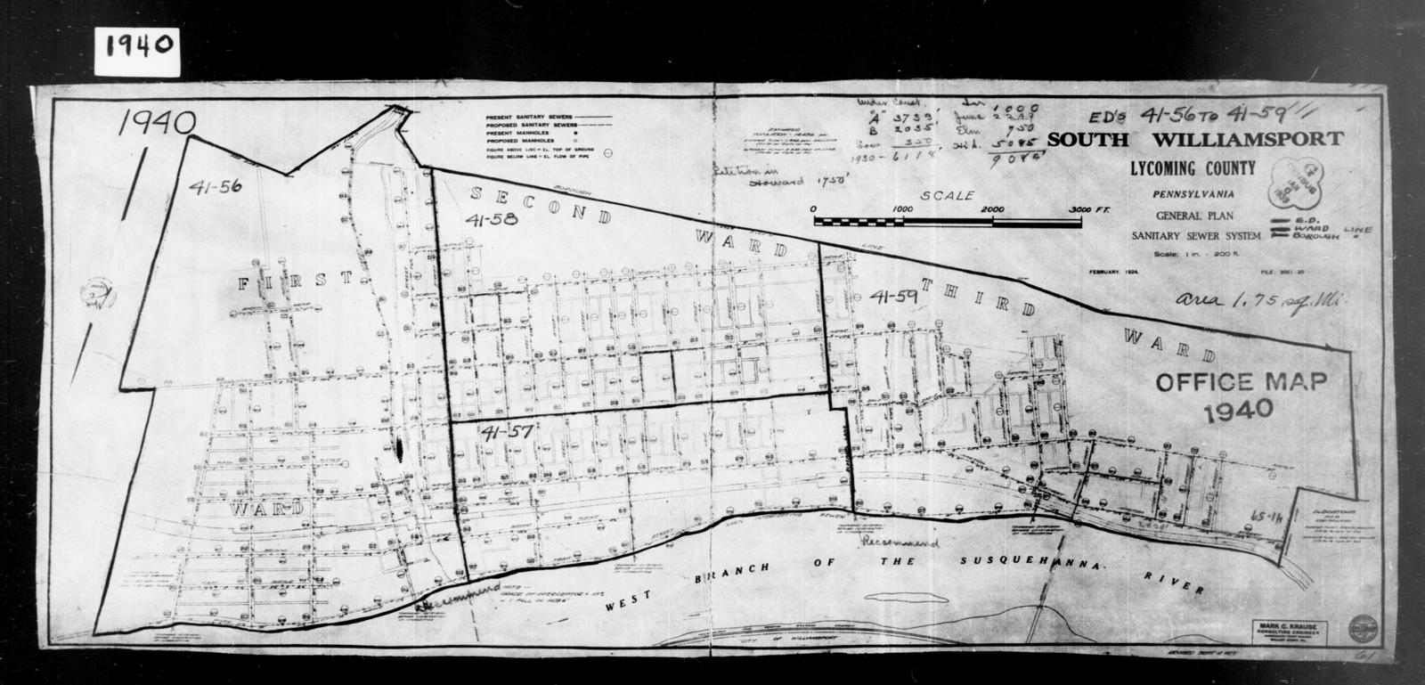 Map Of Williamsport Pa 1940 Census Enumeration District Maps - Pennsylvania - Lycoming County -  South Williamsport - Ed 41-56, Ed 41-57, Ed 41-58, Ed 41-59 - Nara & Dvids  Public Domain Archive Public Domain Search