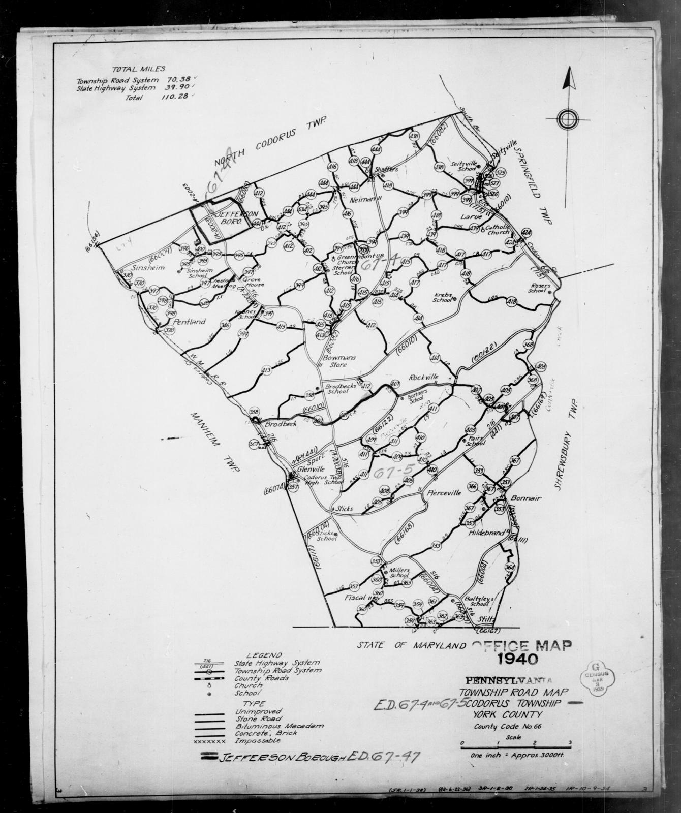 1940 Census Enumeration District Maps Pennsylvania York County Codorus Ed 67 4 Ed 67 5