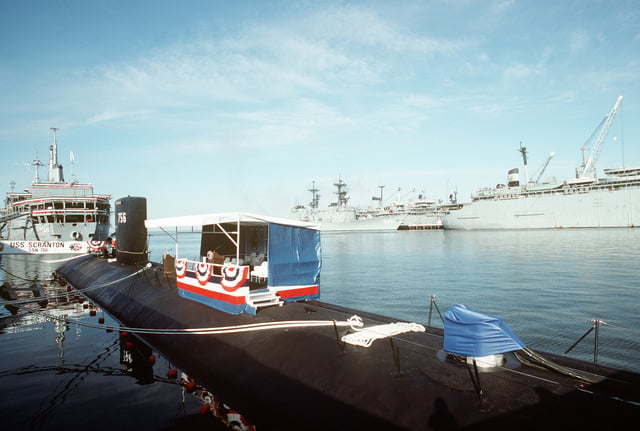 The speakers platform stands atop the nuclear-powered attack submarine ...