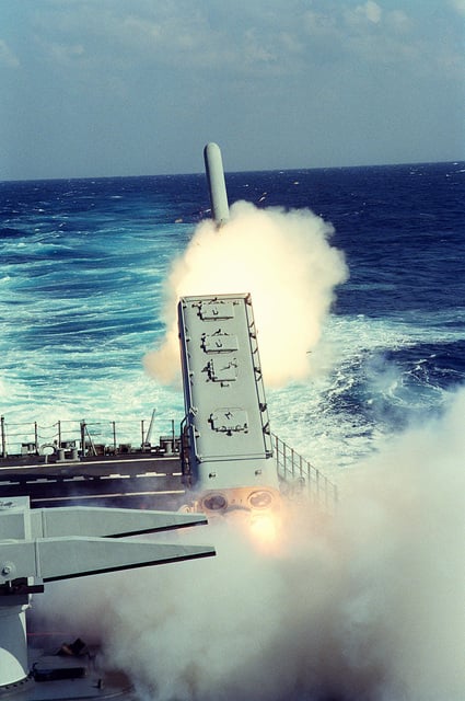 A BGM-109 Tomahawk Land-Attack Missile (TLAM) Is Launched Toward A ...