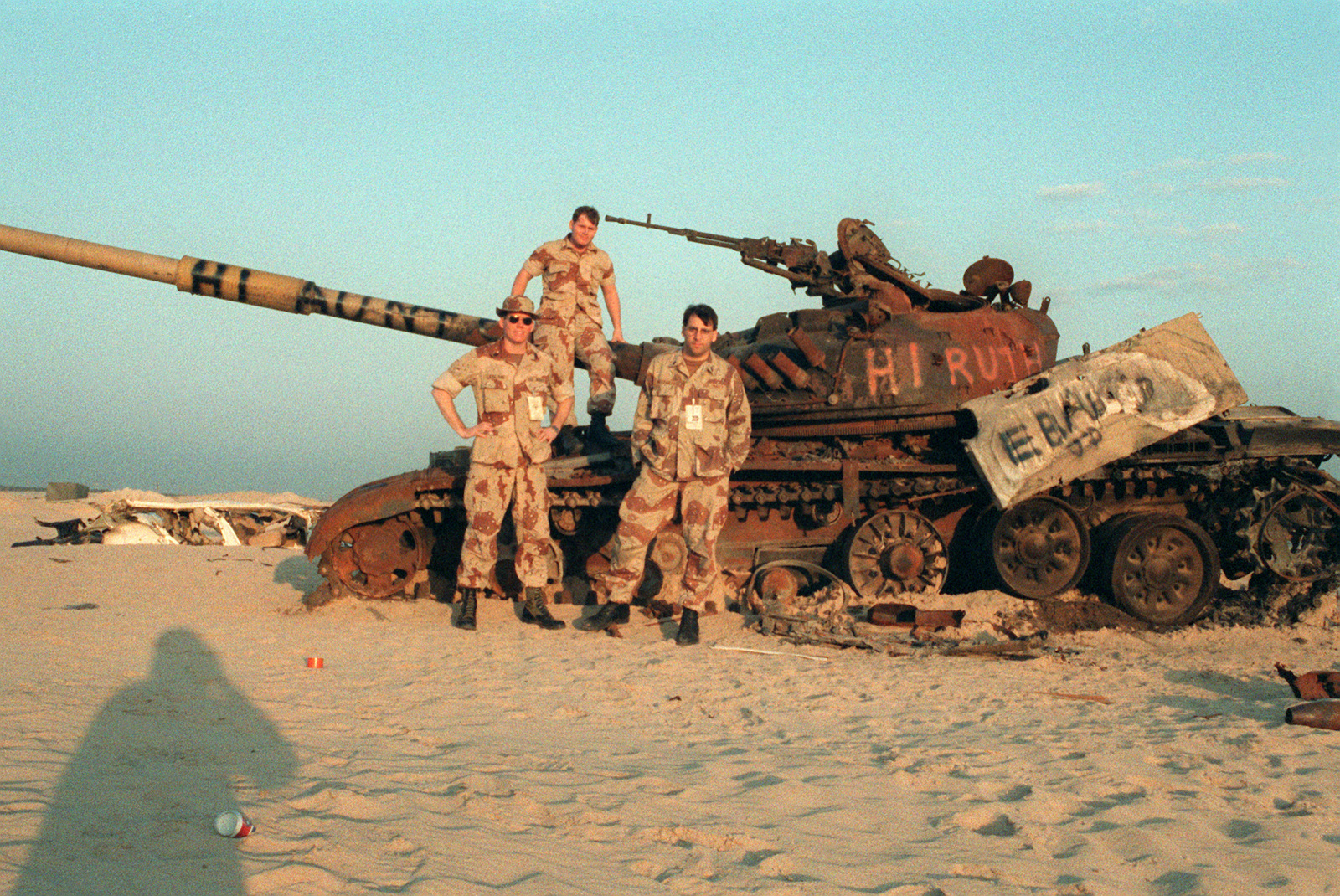 Members Of A Media Team Pose In Front Of An Iraqi T 72 Main Battle Tank