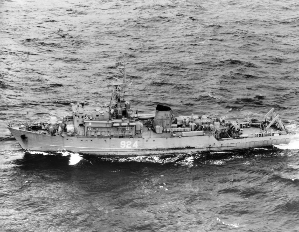 A port beam view of a Soviet Natya class ocean minesweeper underway ...