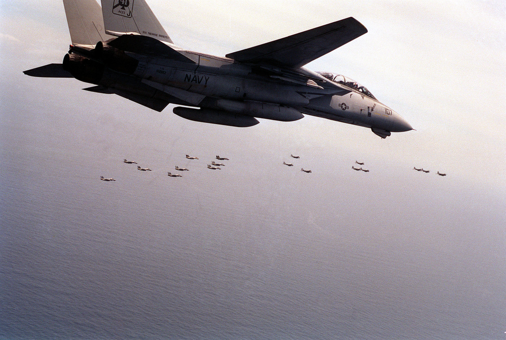 A Fighter Squadron 84 (VF-84) F-14A Tomcat aircraft conducts an