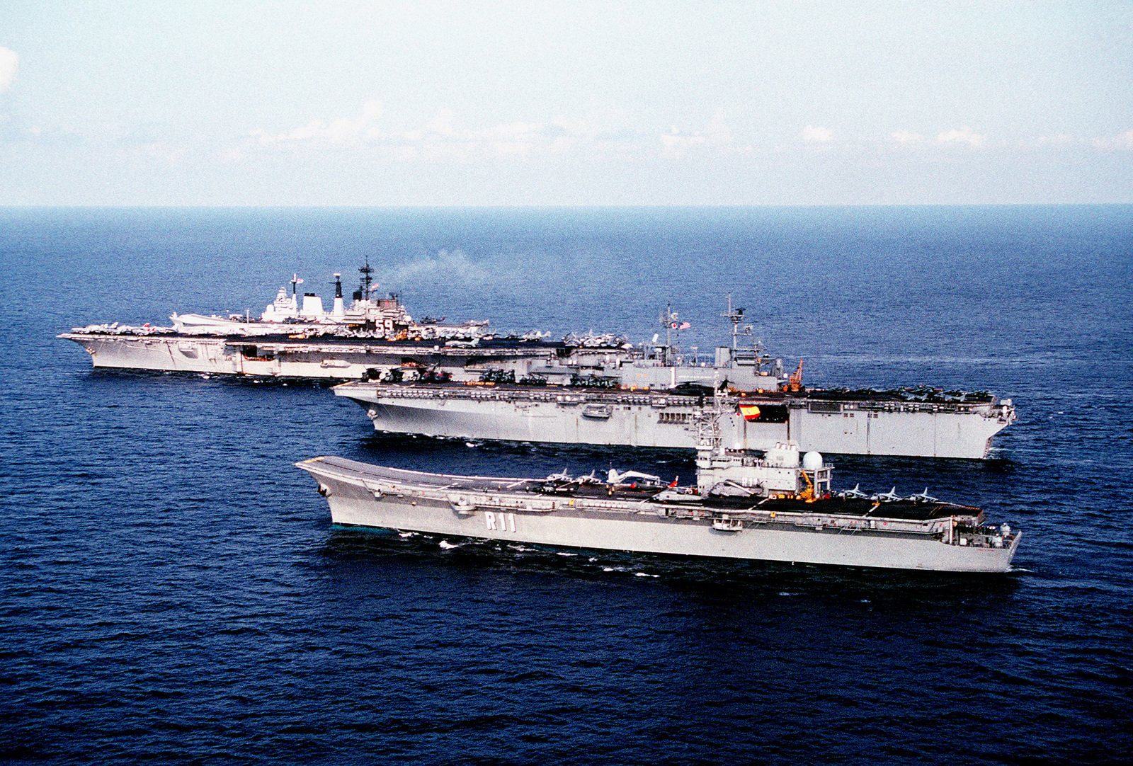 A view of four ships of the battle group gathered for the NATO exercise ...