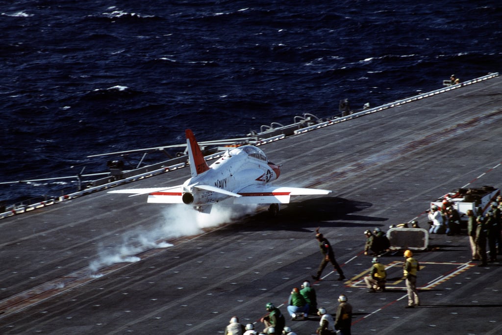 A T-45A Goshawk Trainer Aircraft Is Launched From The Flight Deck Of ...