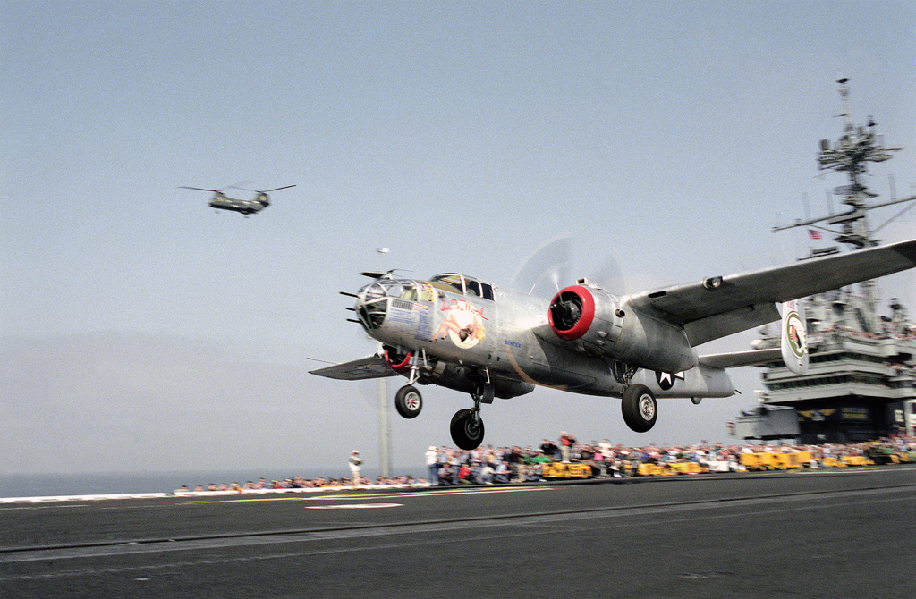 The restored World War II B-25 Mitchell bomber aircraft In The