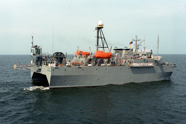 A Starboard Quarter View Of The Ocean Surveillance Ship Usns Victorious