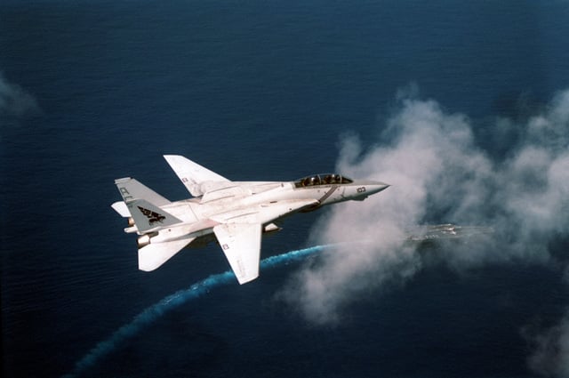 A right side overhead view of an F-14B Tomcat aircraft of Fighter ...