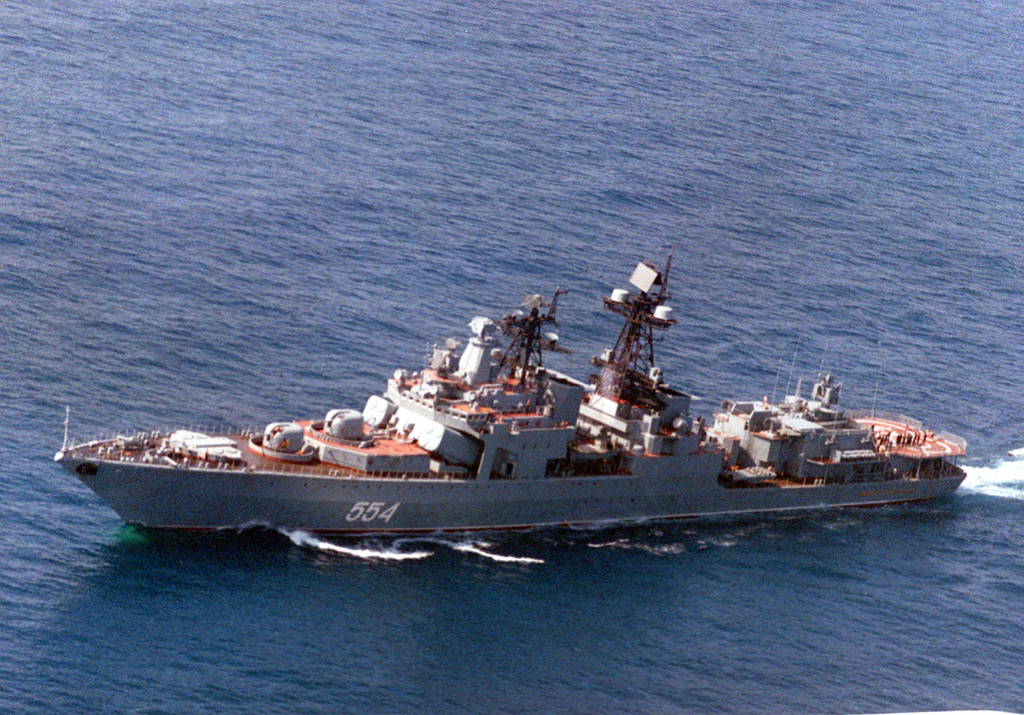 A port view of the Russian navy's Pacific Fleet Udaloy-class guided ...