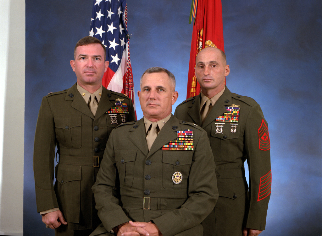 Group portrait of MAJ. S. M. Lowery, A Co., HQBN, Marine Corps Base