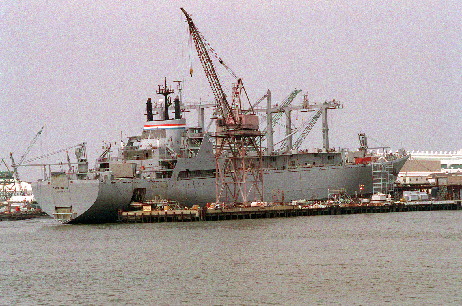 A starboard quarter view of the Military Sealift-chartered container ...